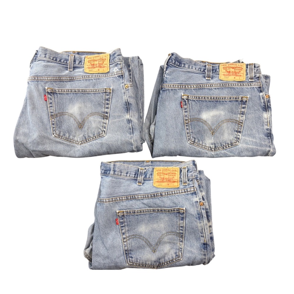Lot of 3 Levis 560 Comfort Fit & 550 Relaxed Fit Jeans Mens 46x30 Blue Denim